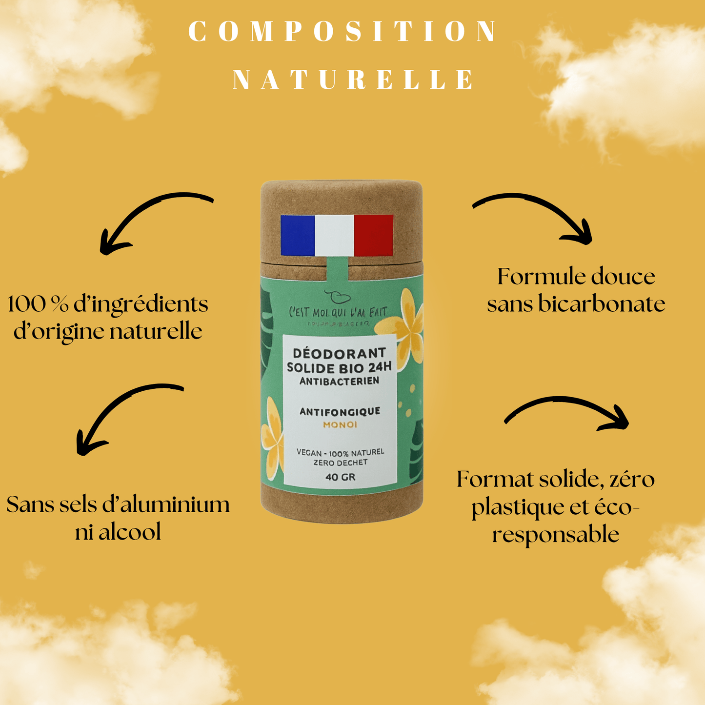 Déodorant stick bio 24h Monoï